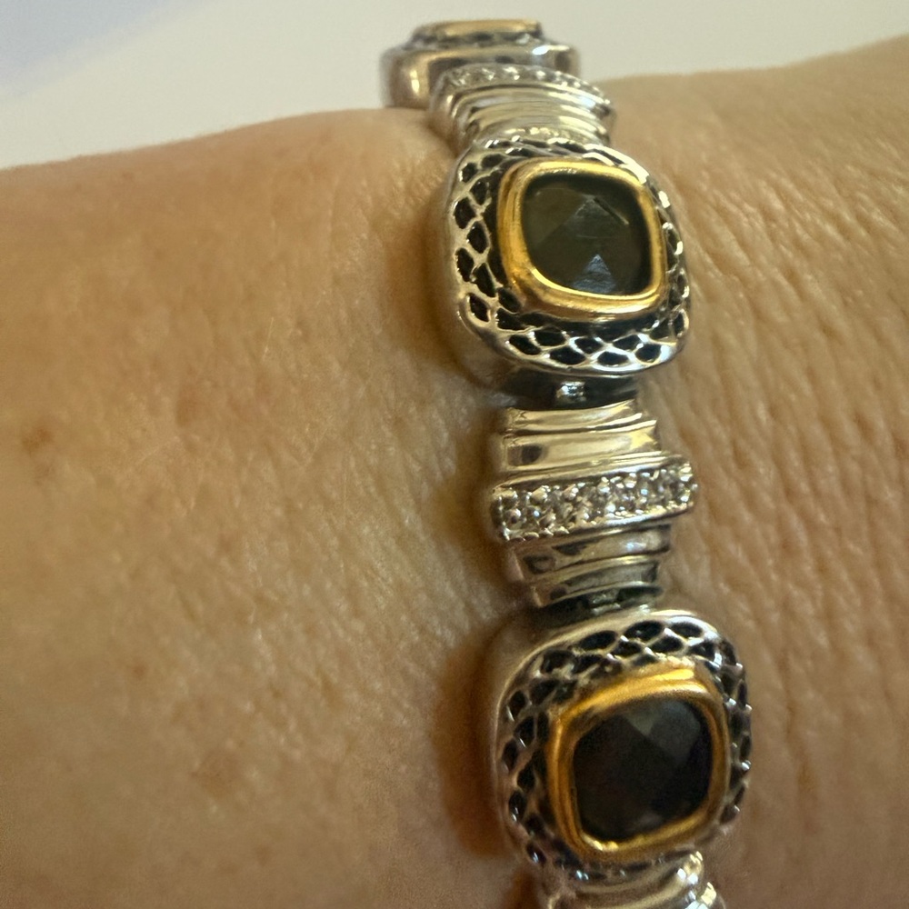 Vintage Renaissance Revival Black Onyx & Pave Cubic Zirconia Two Tone Bracelet
